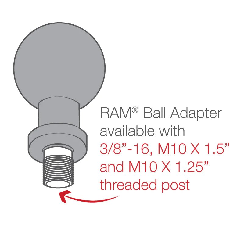 Ram Ball Adapter w/ 3/8" - 16 Threaded Post & Lock Washer - B Size | RAM - B - 236U - MojoMotoSport.com
