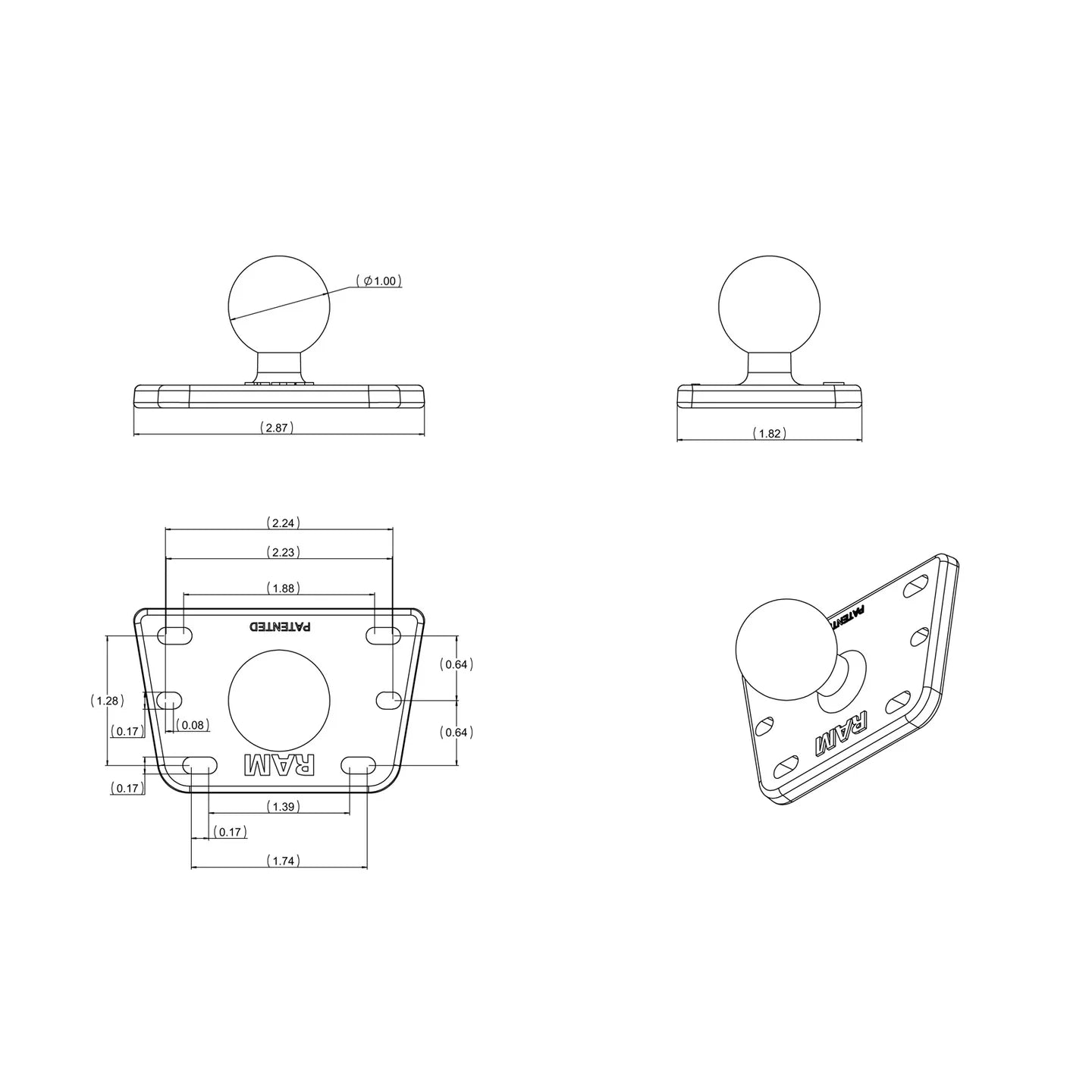 Ram Centered Reservoir Cover Ball Base | RAM - B - 345U - MojoMotoSport.com