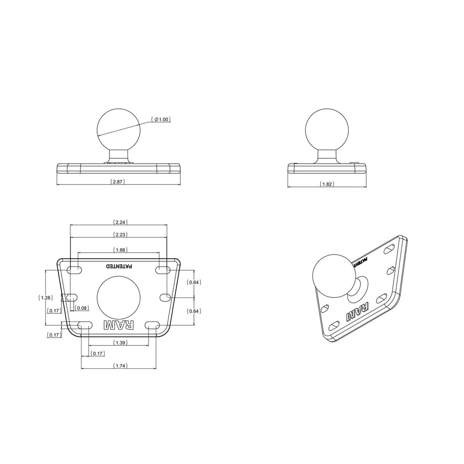 Ram Centered Reservoir Cover Ball Base | RAM - B - 345U - MojoMotoSport.com