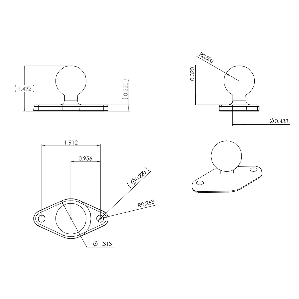 Ram Diamond Ball Base - B Size | RAM - B - 238U - MojoMotoSport.com