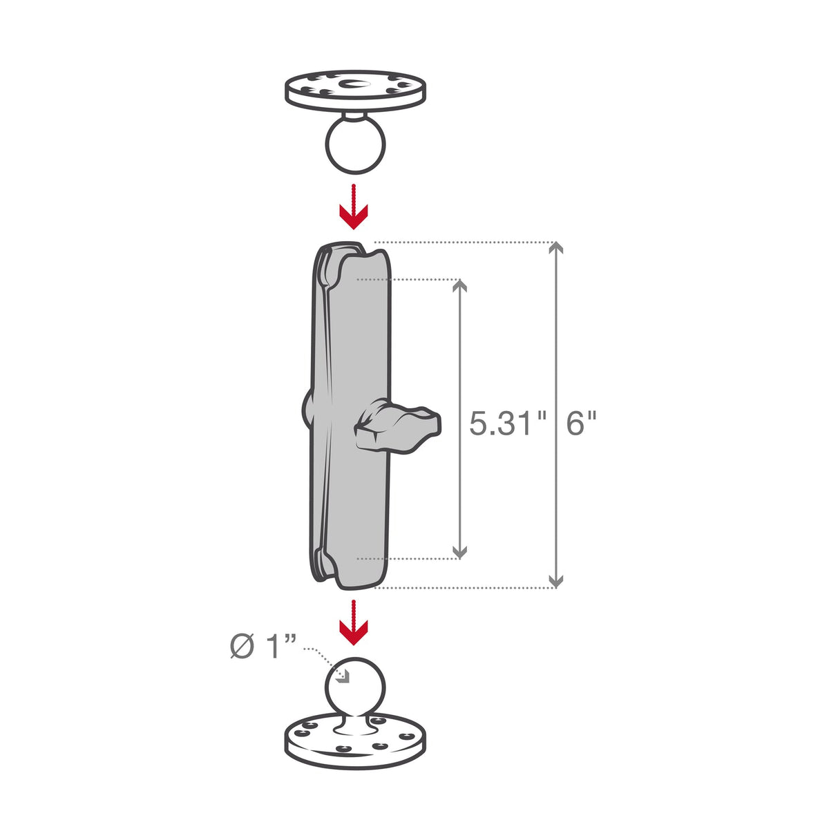 Ram Double Socket Arm - B Size Long | RAM - B - 201U - C - MojoMotoSport.com