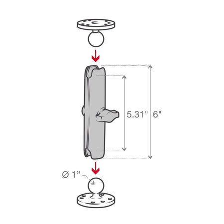 Ram Double Socket Arm - B Size Long | RAM - B - 201U - C - MojoMotoSport.com