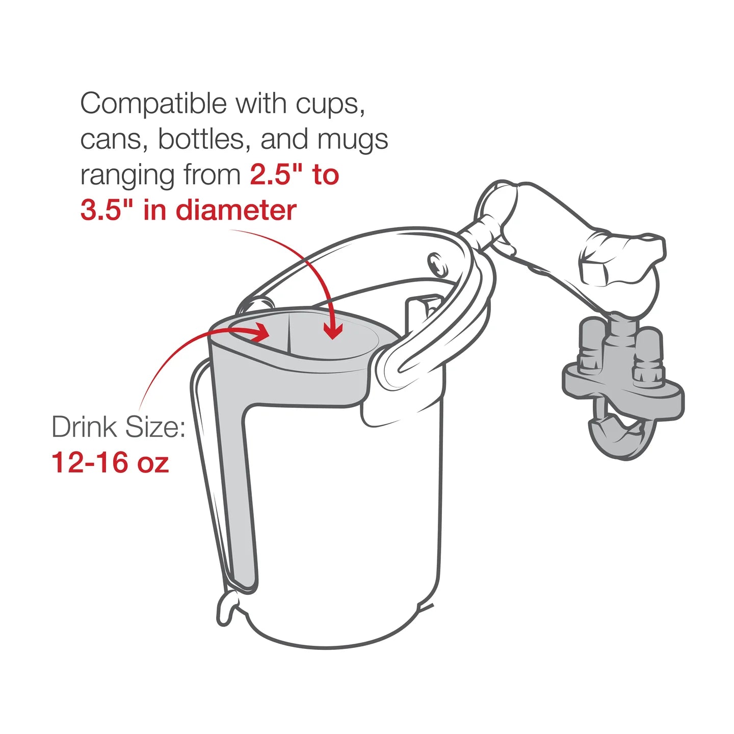 Ram Level Cup 16oz Drink Holder w/ U - Bolt Base - .5" - 1.25" Rails | RAM - B - 132R - MojoMotoSport.com
