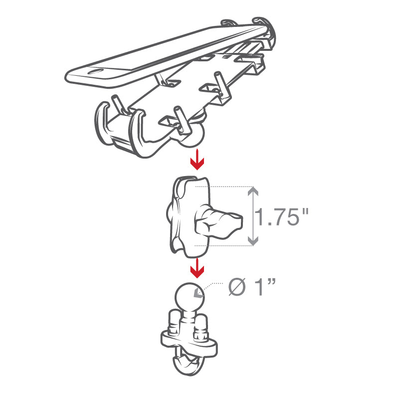 Ram Quick - Grip Phone Mount w/ Handlebar U - Bolt Base - Short | RAM - B - 149Z - A - PD3U - MojoMotoSport.com