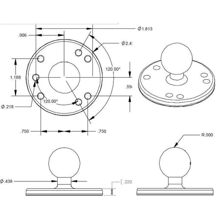 Ram Round Plate with Ball - B Size | RAM - B - 202U - MojoMotoSport.com