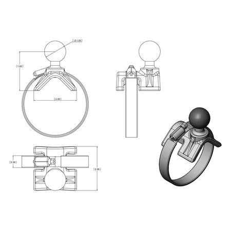 Ram Strap Hose Clamp Ball Base 1" - 2.1" | RAM - B - 108BU - MojoMotoSport.com