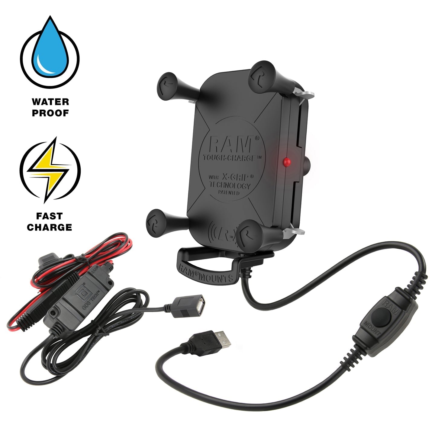 Ram Tough - Charge 10W Waterproof Wireless Charging Holder w/ Charger | RAM - HOL - UN12WB - V7M - MojoMotoSport.com