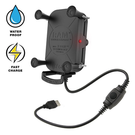 Ram Tough - Charge w/ X - Grip 10W Waterproof Wireless Charging Holder | RAM - HOL - UN12WB - MojoMotoSport.com