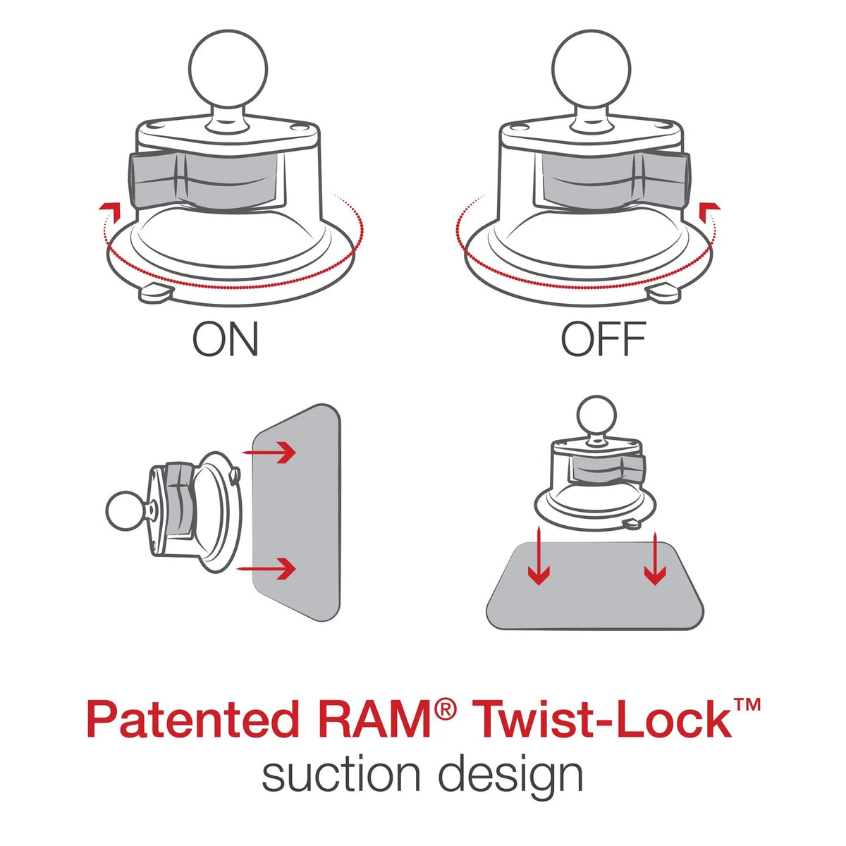 Ram Twist - Lock Suction Cup Base w/ Ball | RAM - B - 224 - 1U - MojoMotoSport.com