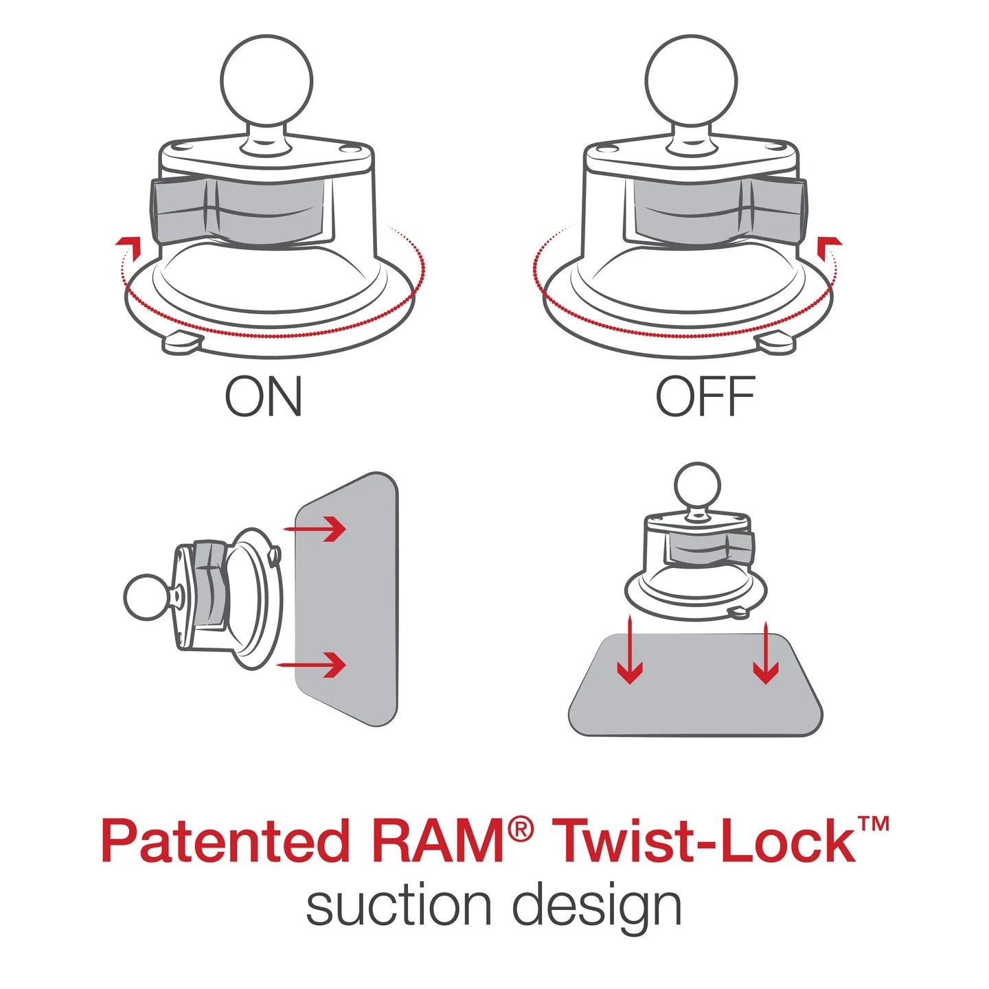 Ram Twist - Lock Suction Cup Base w/ Ball | RAM - B - 224 - 1U - MojoMotoSport.com