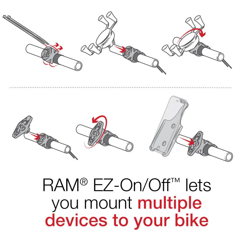 Ram X - Grip Phone Mount w/ RAM EZ - On/Off Bicycle Base | RAP - 274 - 1 - UN7 - MojoMotoSport.com