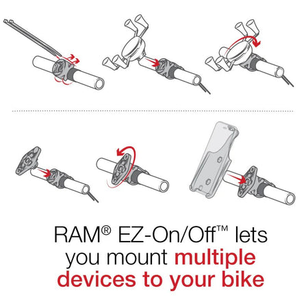 Ram X - Grip Phone Mount w/ RAM EZ - On/Off Bicycle Base | RAP - 274 - 1 - UN7 - MojoMotoSport.com